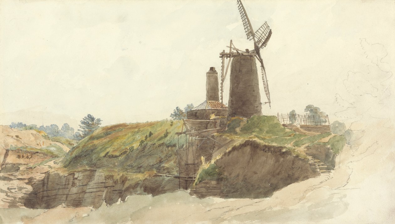 Landskap med vindmølle av Thomas Creswick