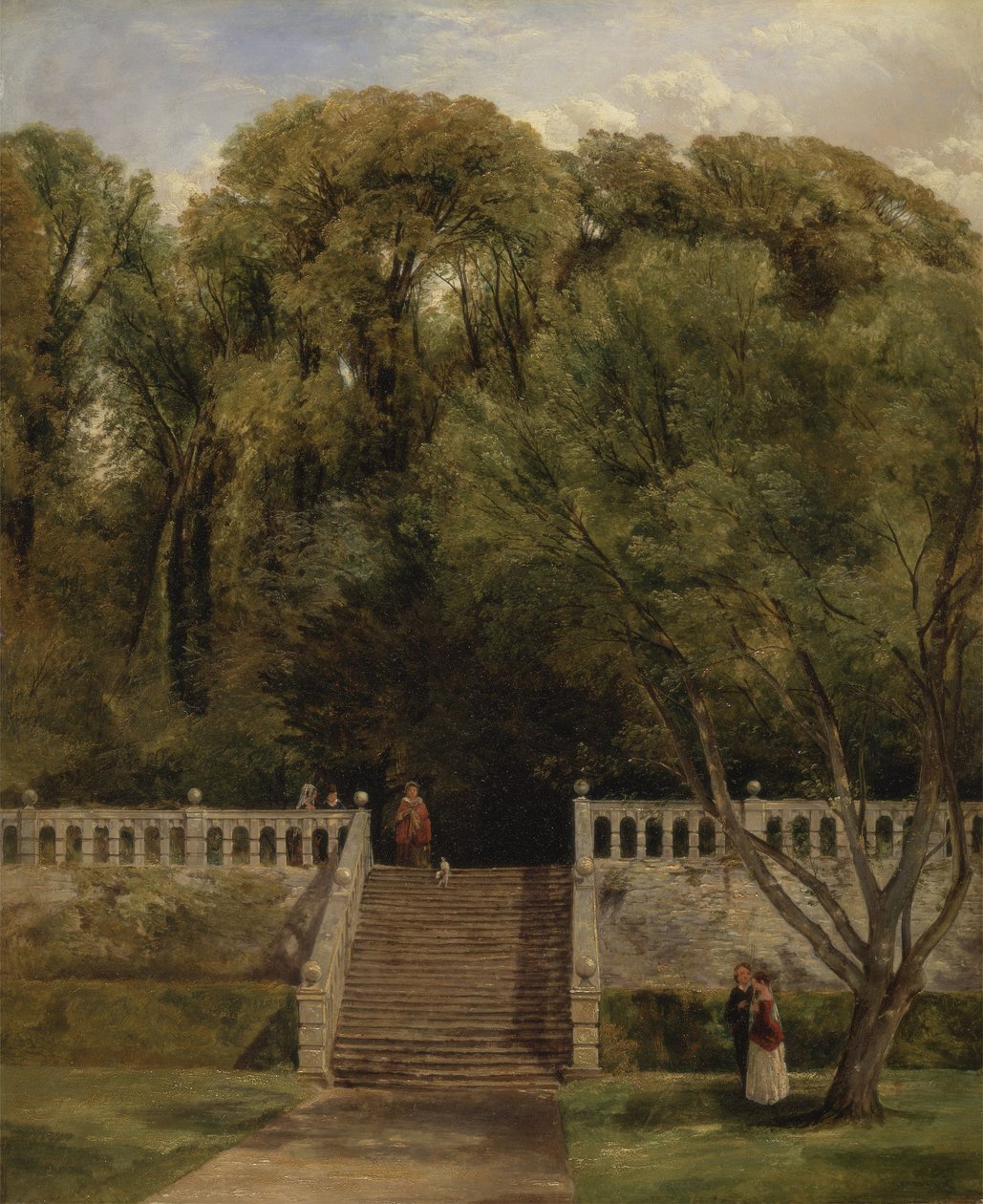 På terrassen ved Haddon Hall, Derbyshire av Thomas Creswick