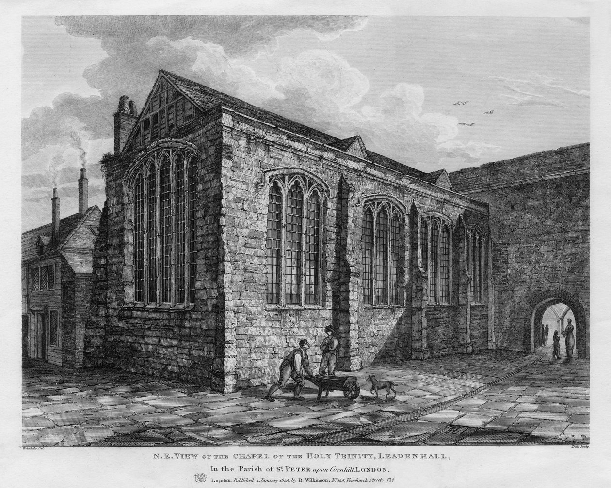 Nordøstutsikt over kapellet til den hellige treenighet, Leadenhall, London, 1825. av Thomas Dale