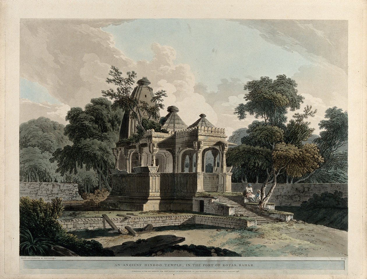 Et gammelt hinduistisk tempel i Rotas-fortet, Bahar av Thomas Daniell