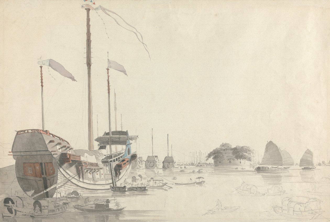 Båter nær et nederlandsk Folly Fort, Canton av Thomas Daniell