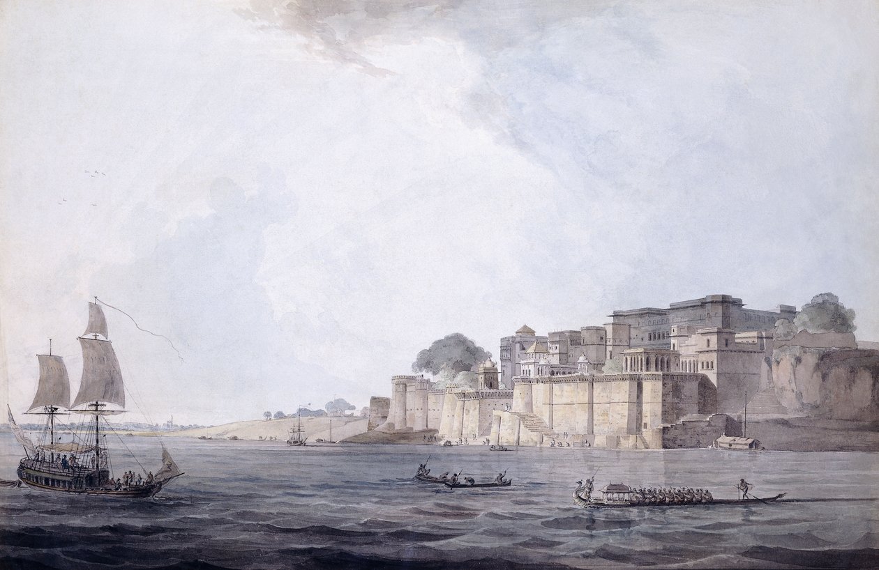 Ramnagar, nær Banaras [Varanasi], Uttar Pradesh, S.O. 1788-9 av Thomas Daniell