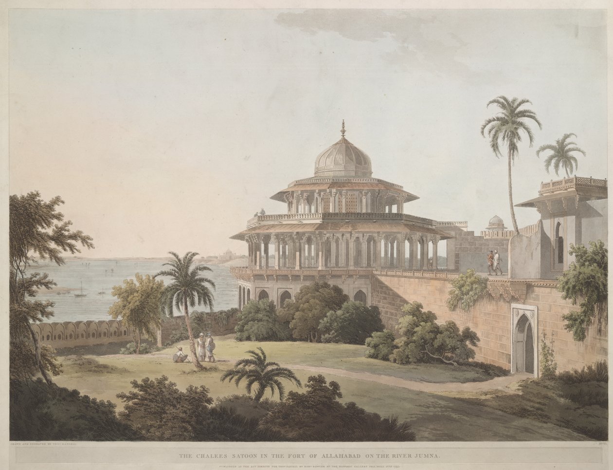 Chalees Satoon i fortet i Allahabad ved elven Jumna av Thomas Daniell
