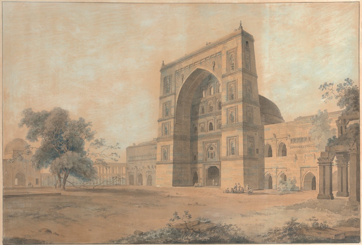 Moskeen ved Juanpore bygget av Sultan Hussain Sherki | Tatt i desember 1789 av Thomas Daniell