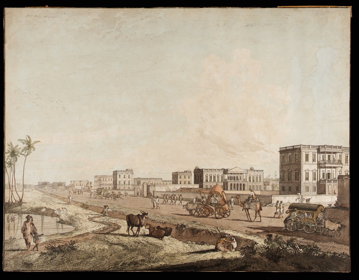 De nye bygningene ved Chouringhee fra utsikt over Calcutta, 1787 av Thomas Daniell