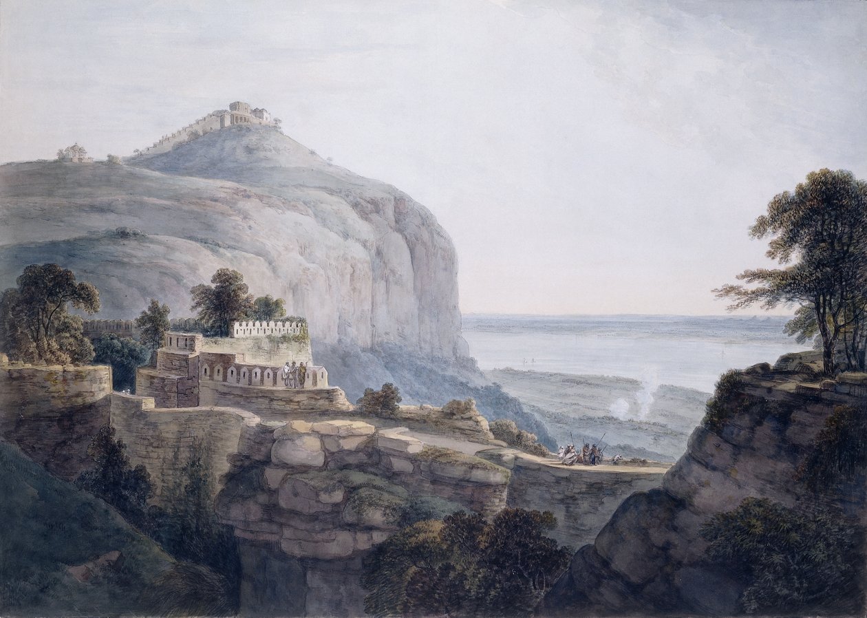 Nordvestutsikten over Rohtasgarh, Bihar, av Thomas Daniell
