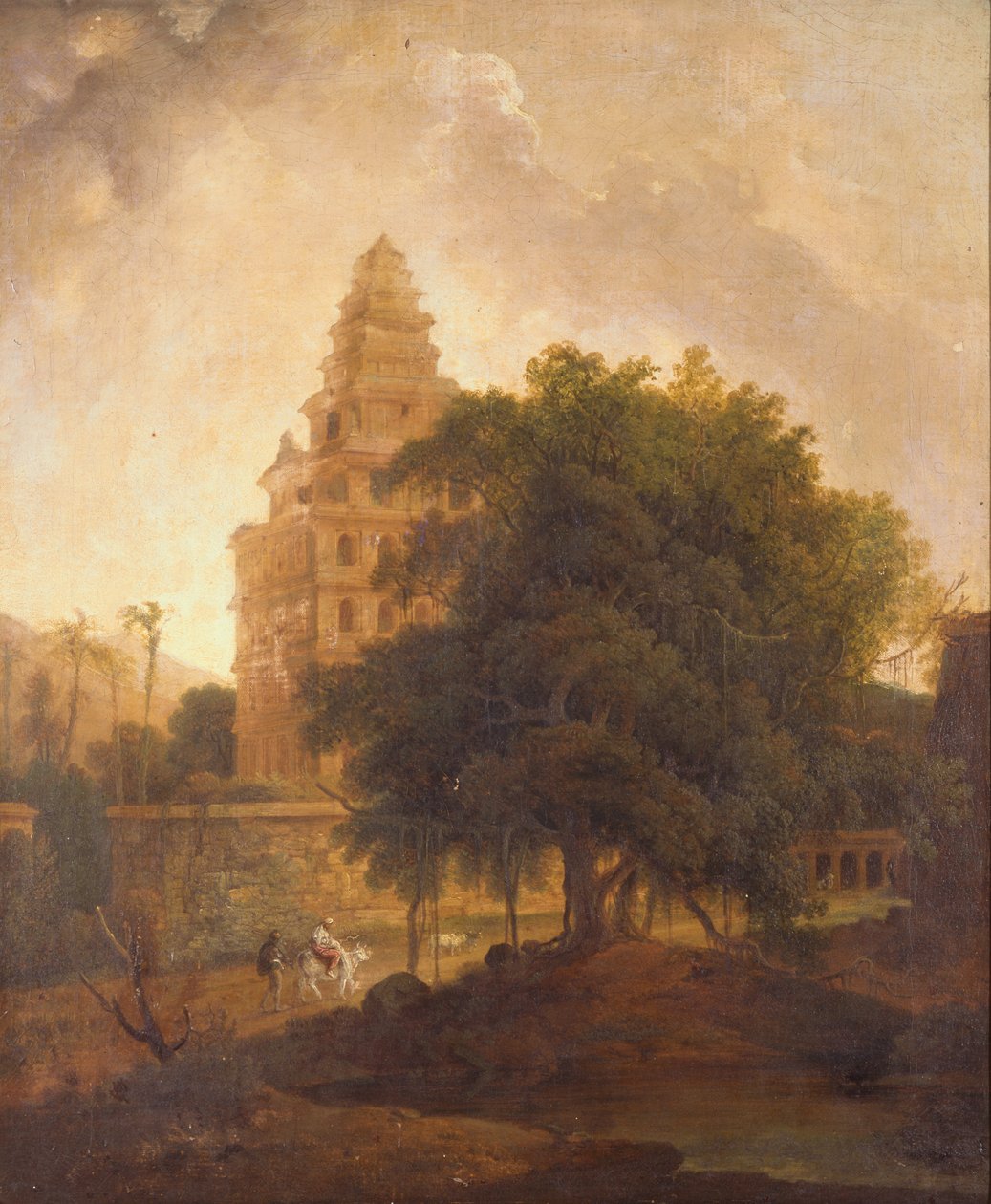 Reisende på en sti ved Kalyan Mahal, Gingee, Tamil Nadu av Thomas Daniell