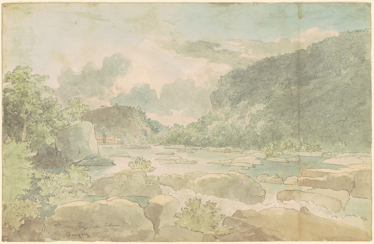 Harpers Ferry from Below, ca. 1825-26 (penn og blekk med akvarell på papir) av Thomas Doughty