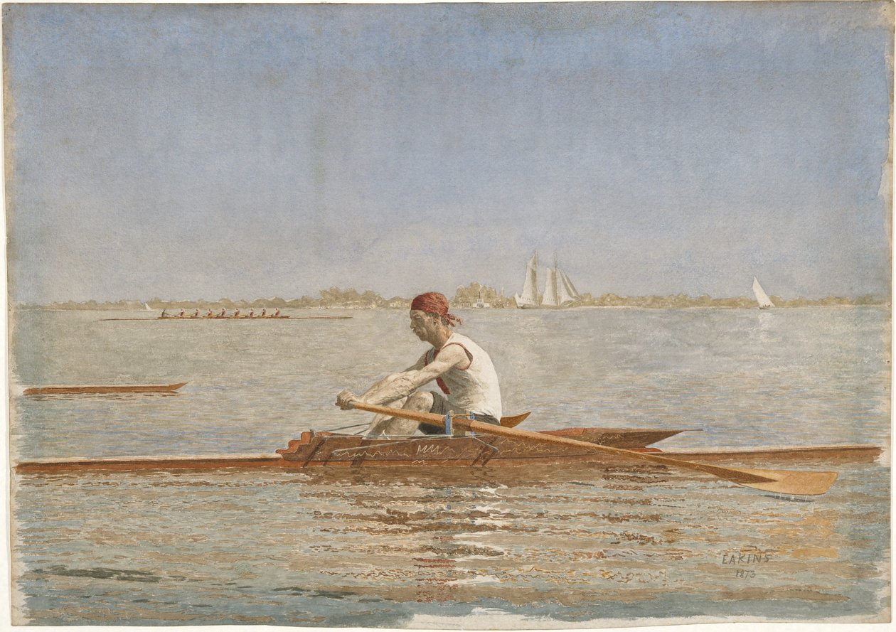 John Biglin in a Single Scull, 1873 (wc på papir) av Thomas Eakins
