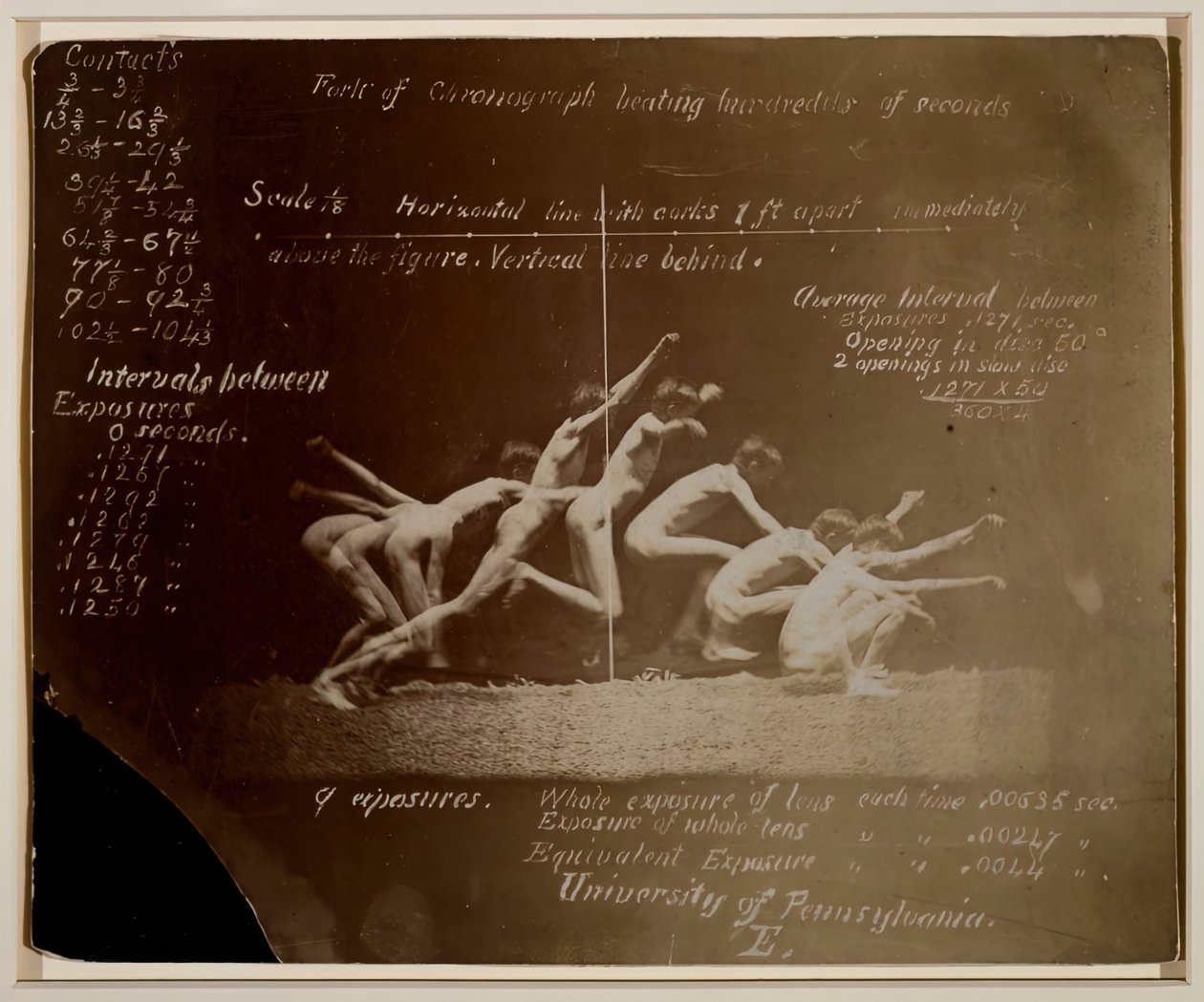Marey Wheel-fotografier av uidentifisert modell, med Eadweard Muybridge-notasjoner, 1884. av Thomas Eakins
