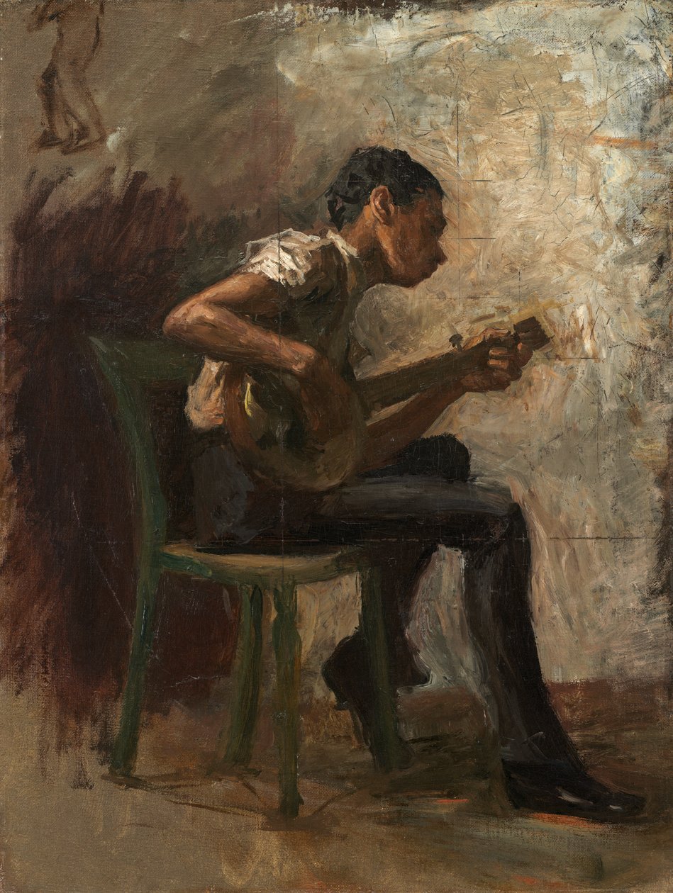 Studie for black Boy Dancing: The Banjo Player, ca. 1877 (olje på lerret på papp) av Thomas Eakins