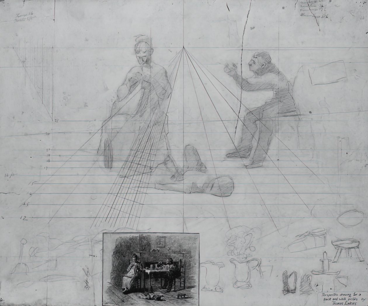 Untitled Perspective Study for Illustration for Magazine Story, Mr. Neelus Peelers betingelser av Thomas Eakins