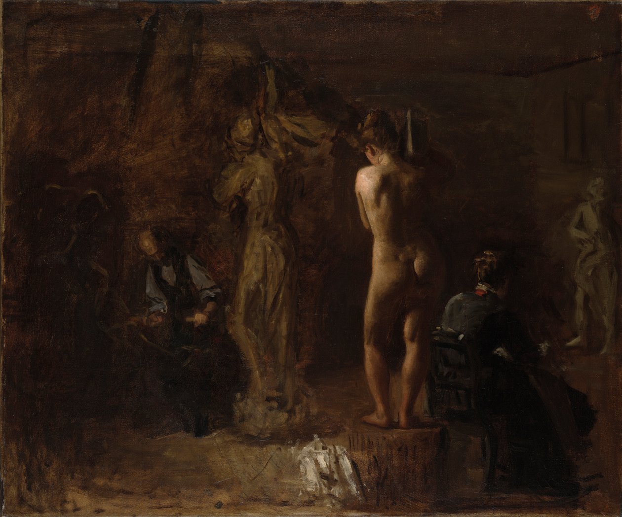 William Rush skjærer ut sin allegoriske figur av Schuylkill-elven, studie av Thomas Eakins