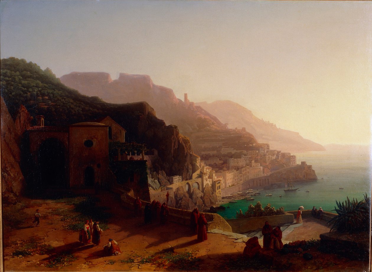 Utsikt over Amalfi og Amalfikysten (olje på lerret) av Thomas Ender