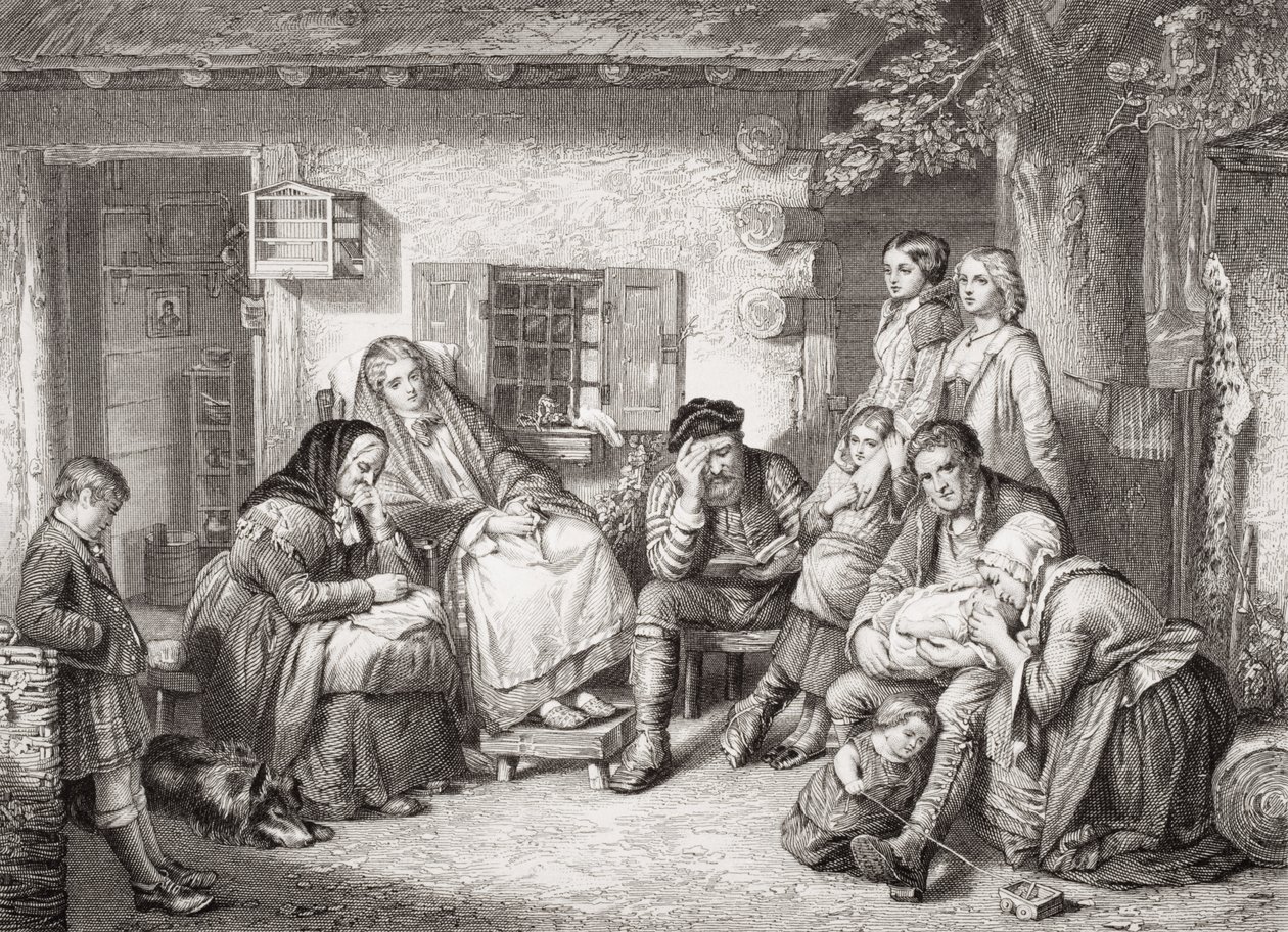 Søndag i bakskogen i Canada, fra "Illustrasjoner av engelsk og skotsk historie" bind II (se 13342) av Thomas Faed