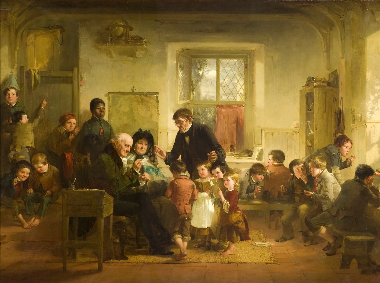 Besøket av skytshelgen og skytsinne på landsbyskolen av Thomas Faed