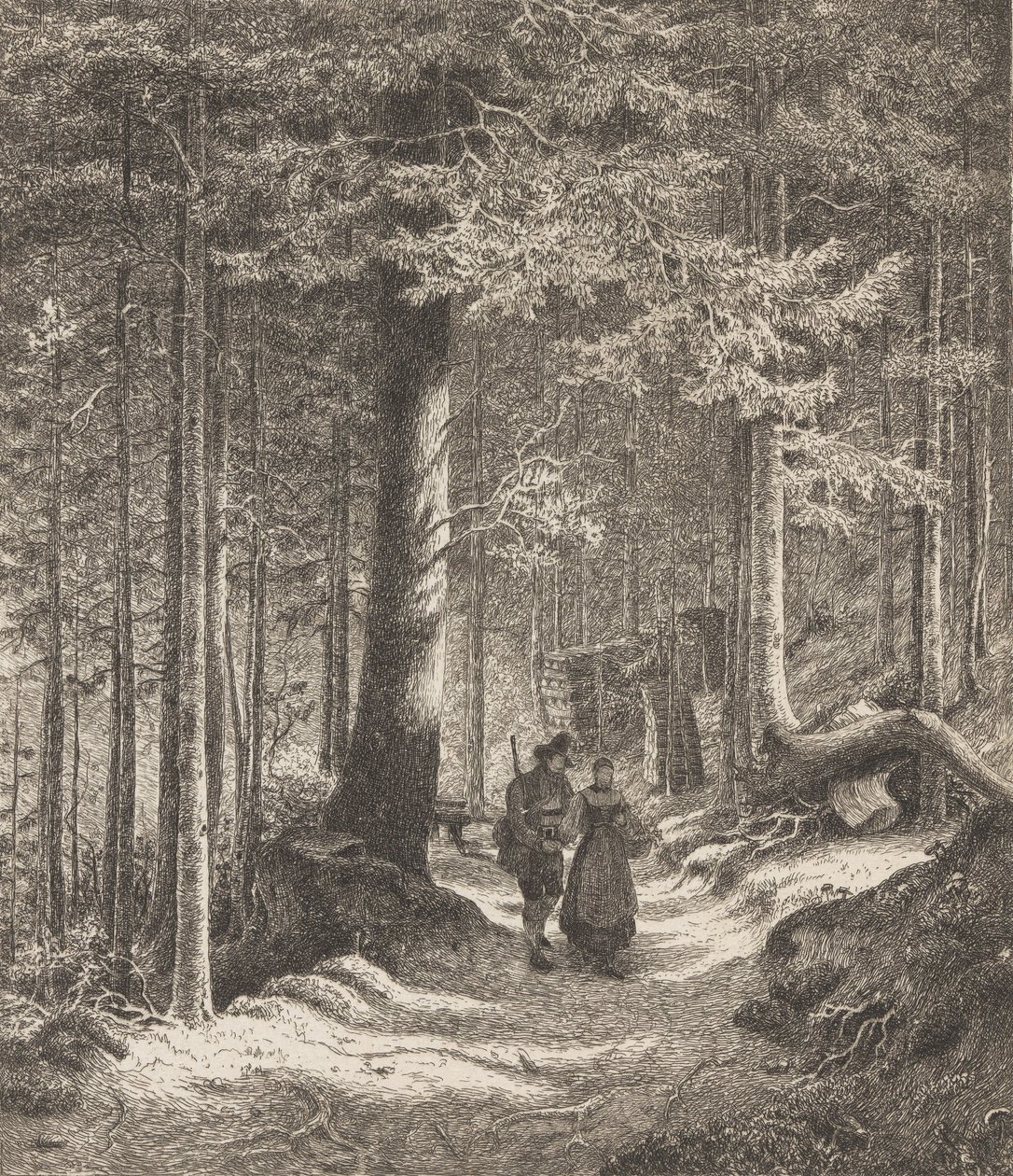 Skoginteriør med to figurer av Thomas Fearnley