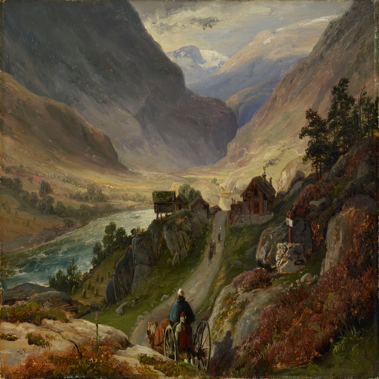 Bratte veier i Lærdal av Thomas Fearnley