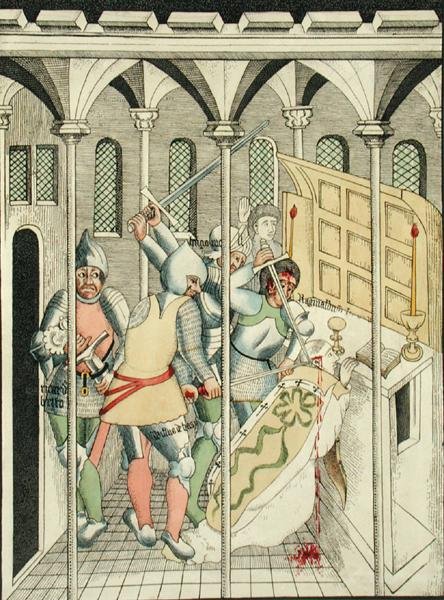 Mordet på St. Thomas a Becket (ca. 1118-70) ved Canterbury, fra Treenighetskapellet i Stratford Upon Avon av Thomas Fisher Hoxton