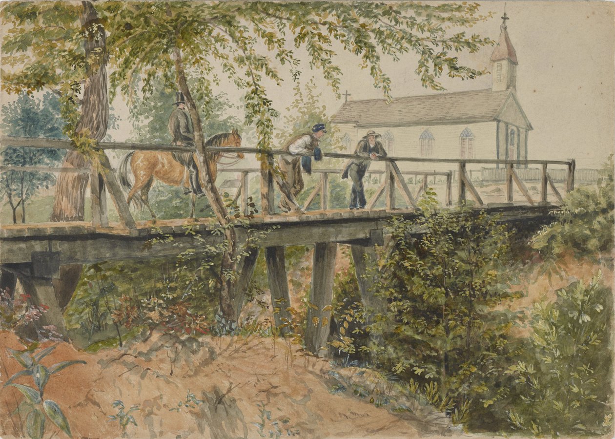 Catholic Church, Houston, Texas, 25. mars 1852 (akvarell på papir) av Thomas Flintoff