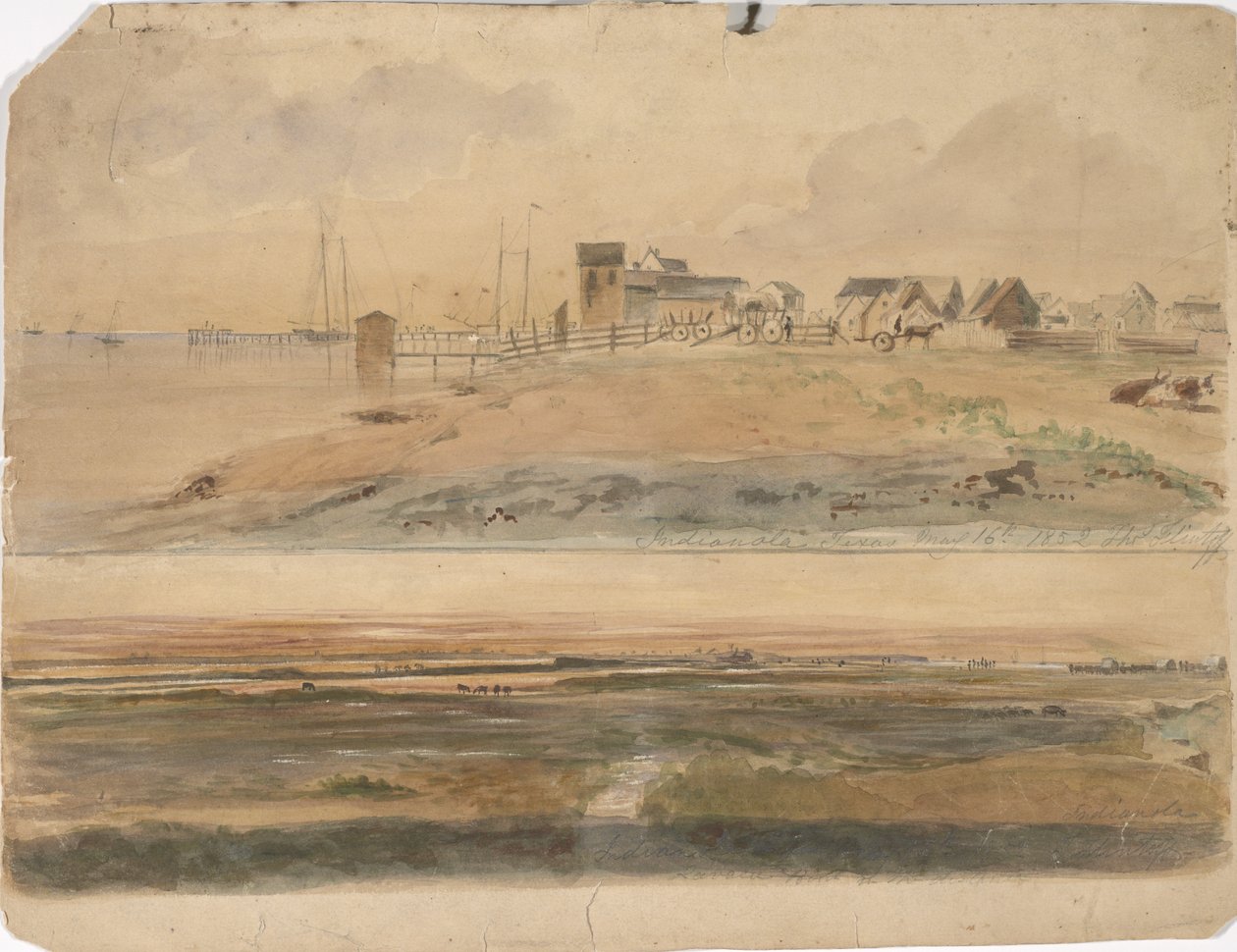 Indianola, Texas og Indianola med Lavaca Point in the Distance, 16. mai 1852 (akvarell på papir) av Thomas Flintoff