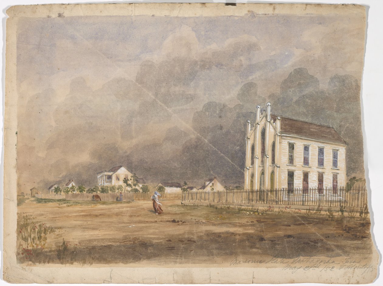 Masonic Hall, Matagorda, Texas, 21. mai 1852 (akvarell på papir) av Thomas Flintoff