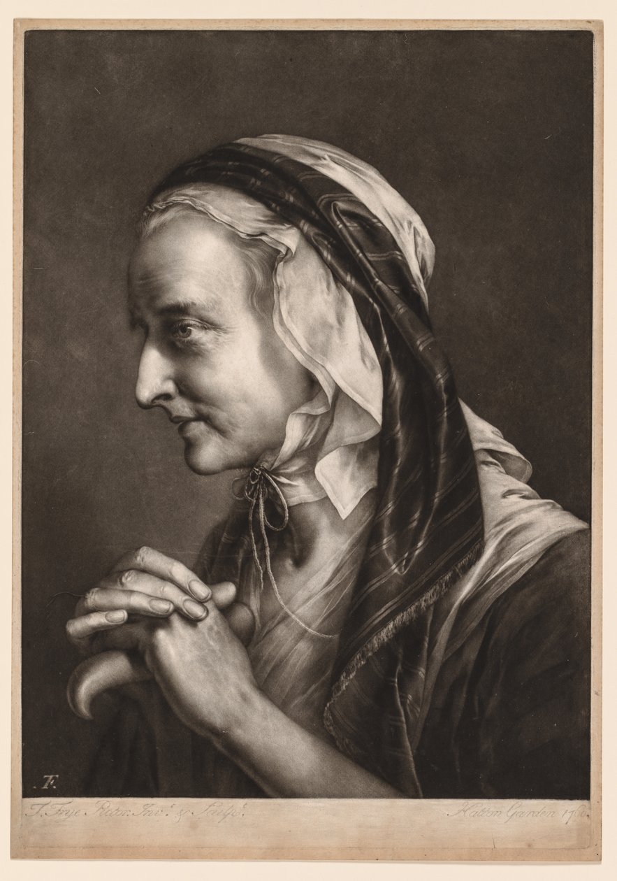 Første serie med hoder i naturlig størrelse: Mrs. Frye, 1760. av Thomas Frye