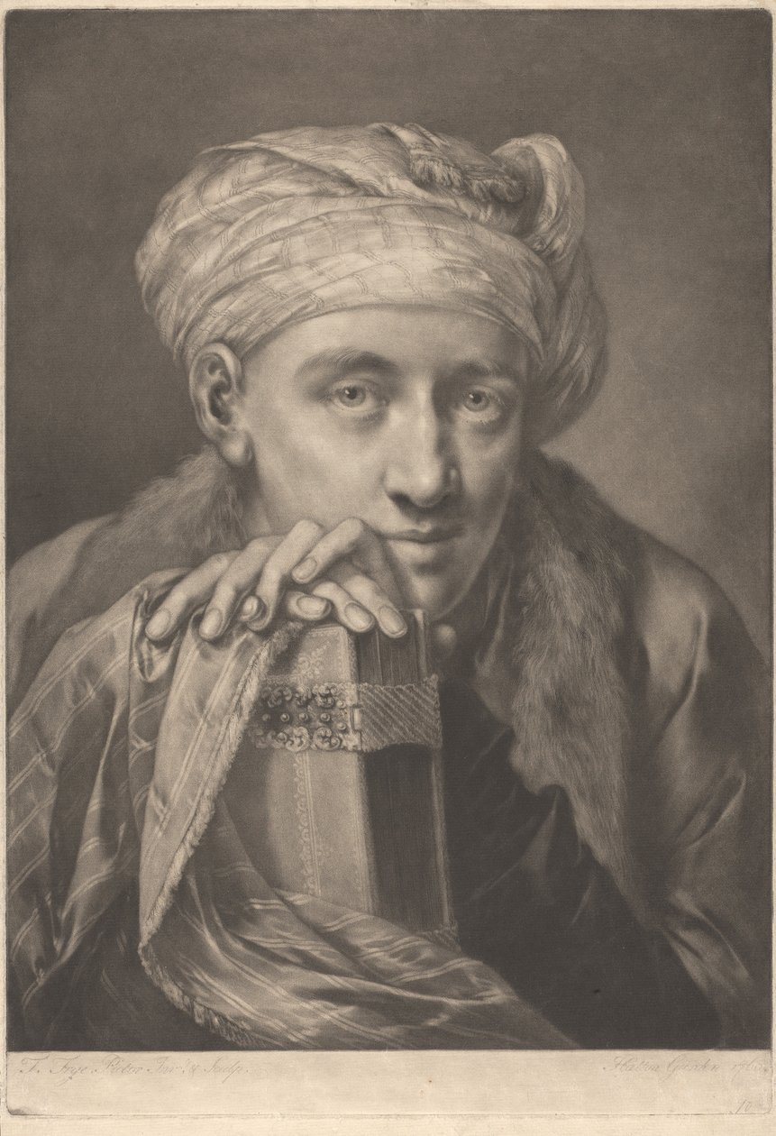 Porträt eines Mannes mit Turban, auf ein Buch gelehnt av Thomas Frye