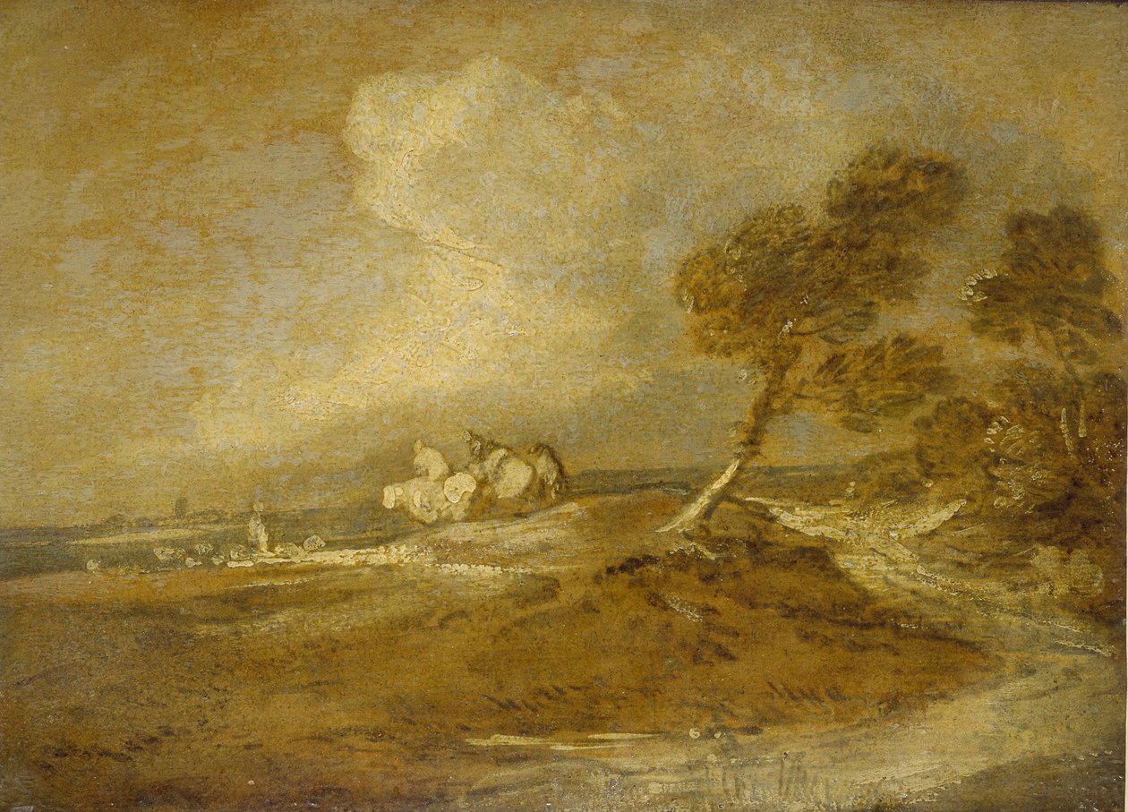 Et landskap med ryttere (olje på papir) av Thomas Gainsborough