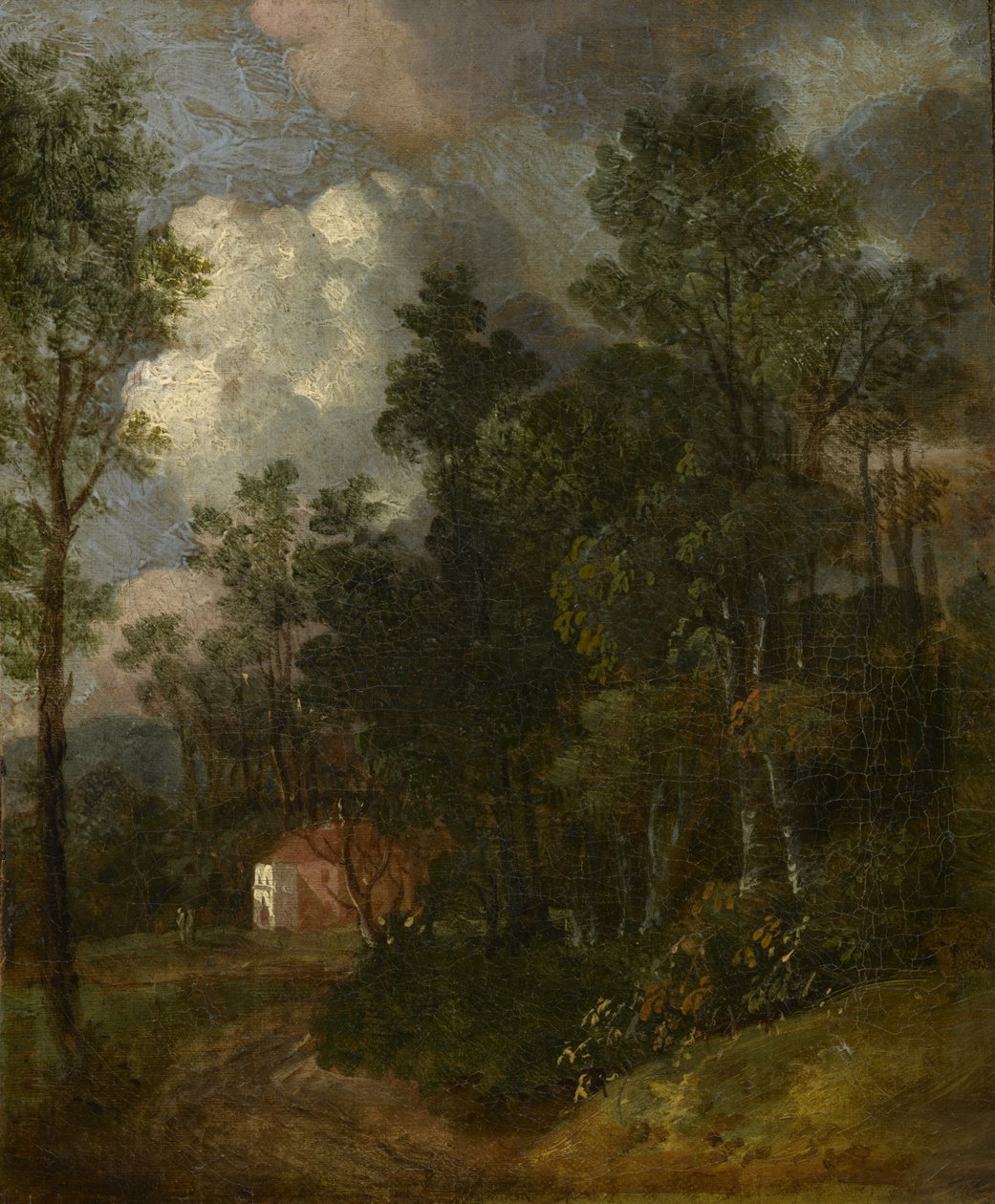 Et skogslandskap med figurer ved et hus, ca. 1752 av Thomas Gainsborough