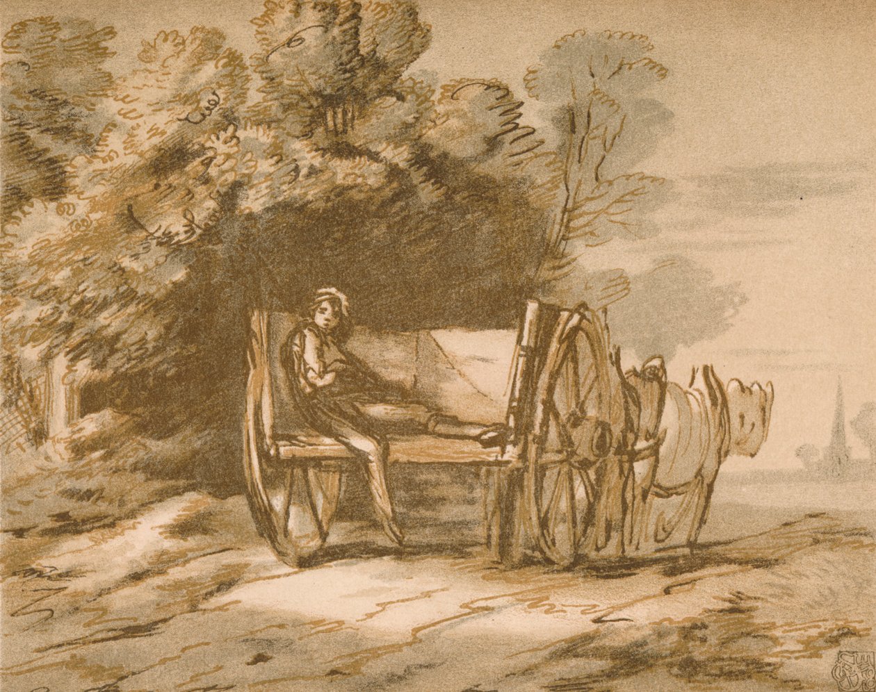 Gutt med vogn. - Skisse med penn og vask, 1700-tallet, 1906 av Thomas Gainsborough
