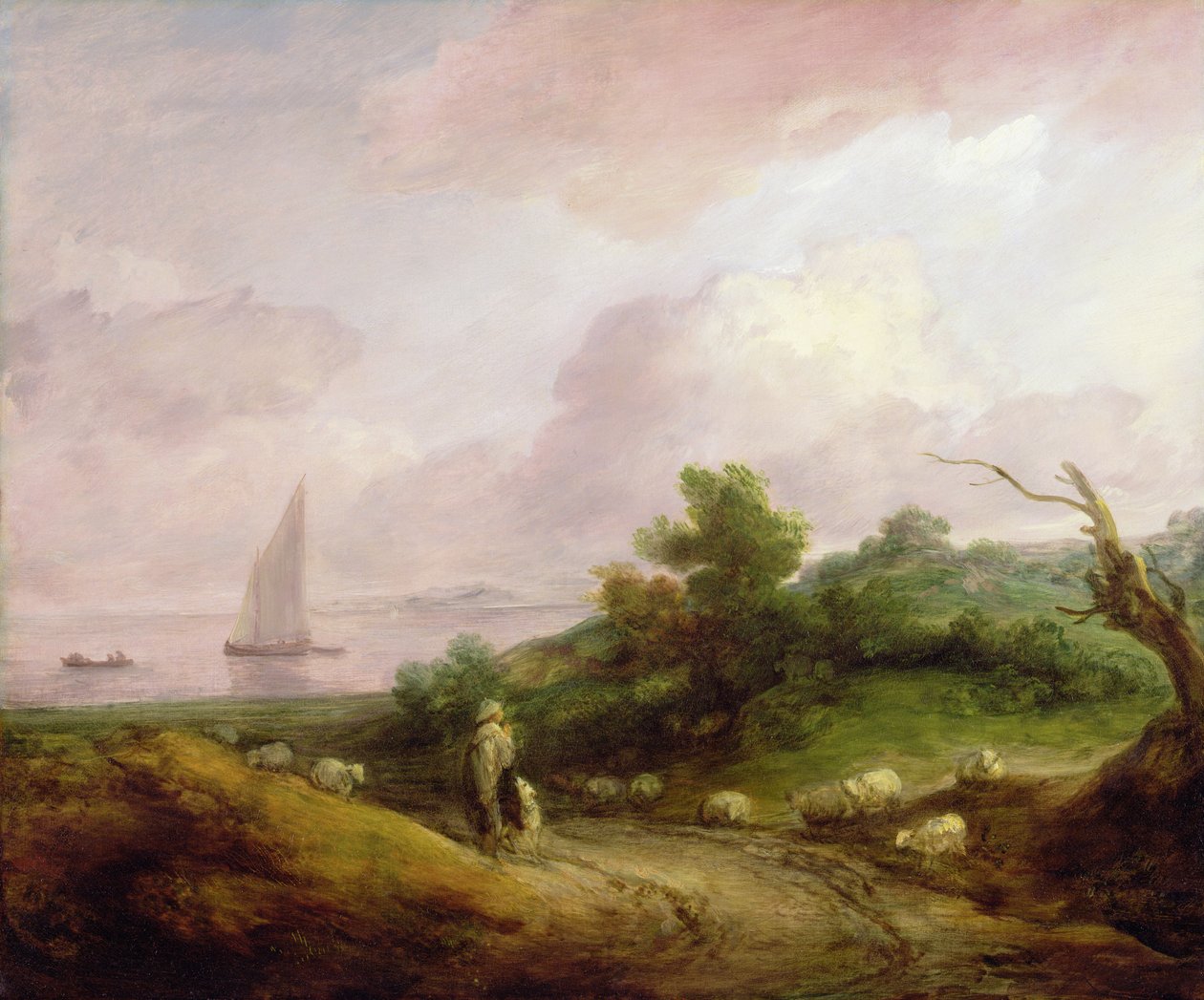 Kystlandskap med en hyrde og flokken hans, ca. 1783-4 (olje på lerret) av Thomas Gainsborough