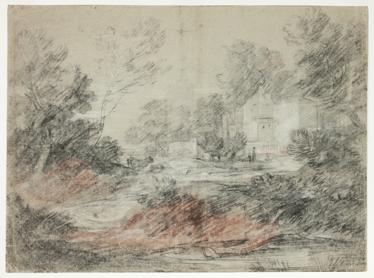 Landskap med bygninger ved en bekk av Thomas Gainsborough