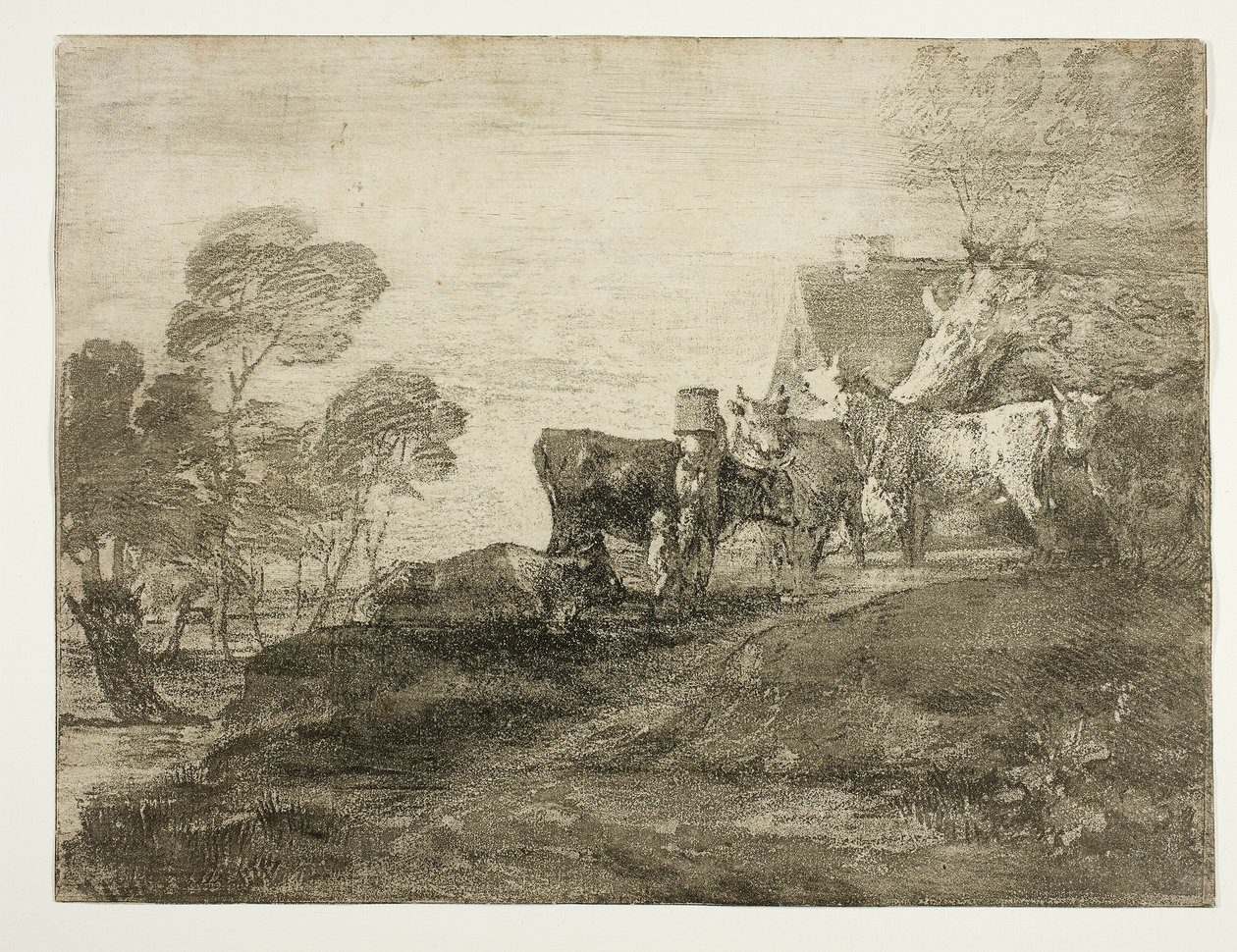 Landskap med storfe ved en hytte av Thomas Gainsborough