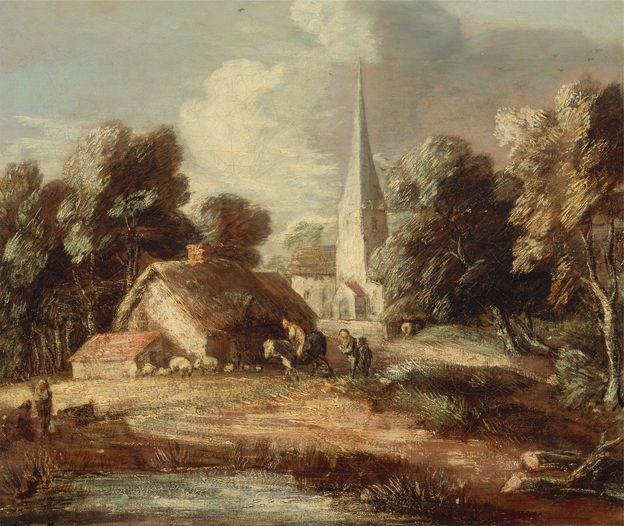 Landskap med hytte og kirke, mellom 1771 og 1772. av Thomas Gainsborough
