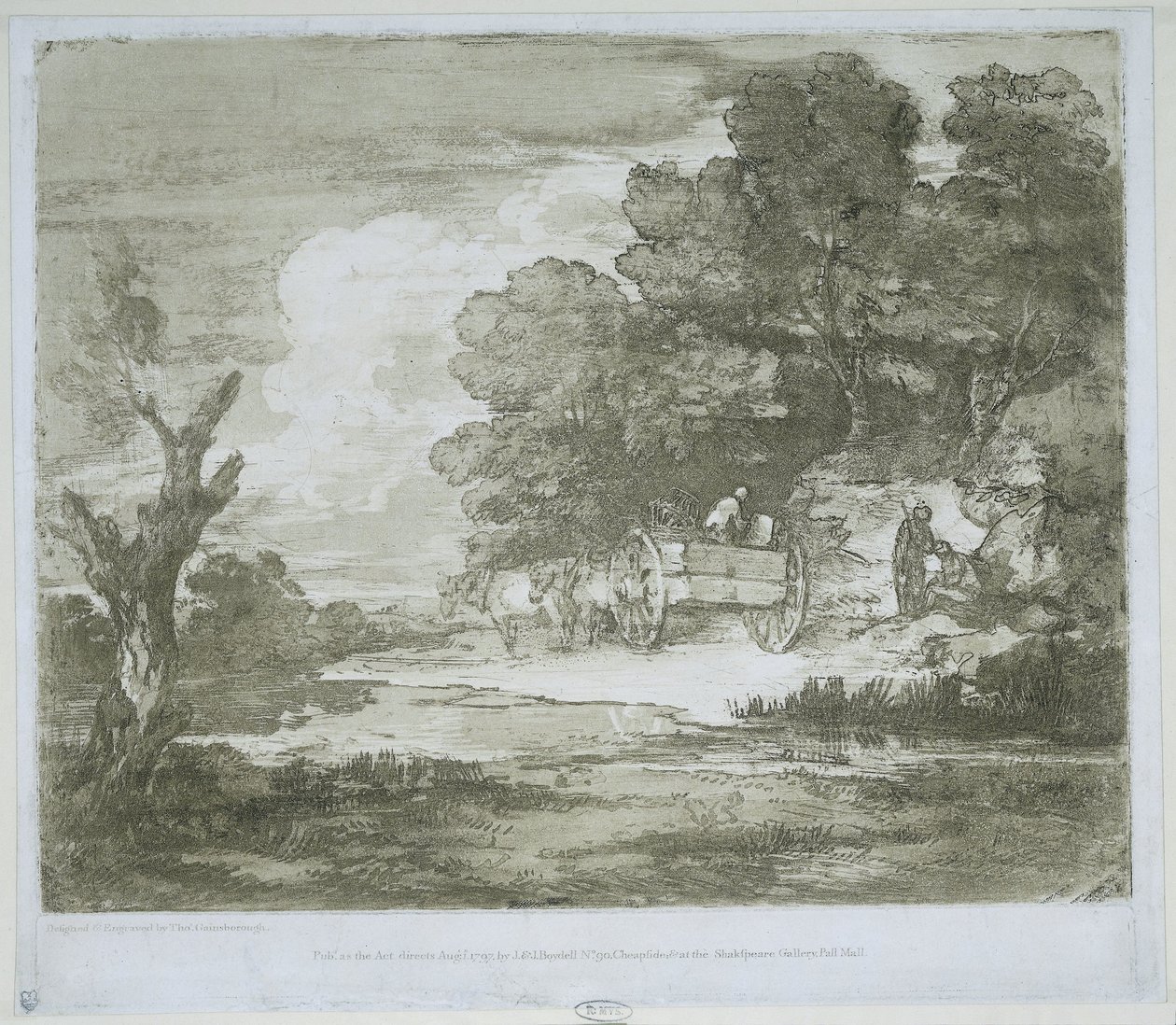 Landskap med en vogn trukket av hester langs en vannkant og en skogkant av Thomas Gainsborough