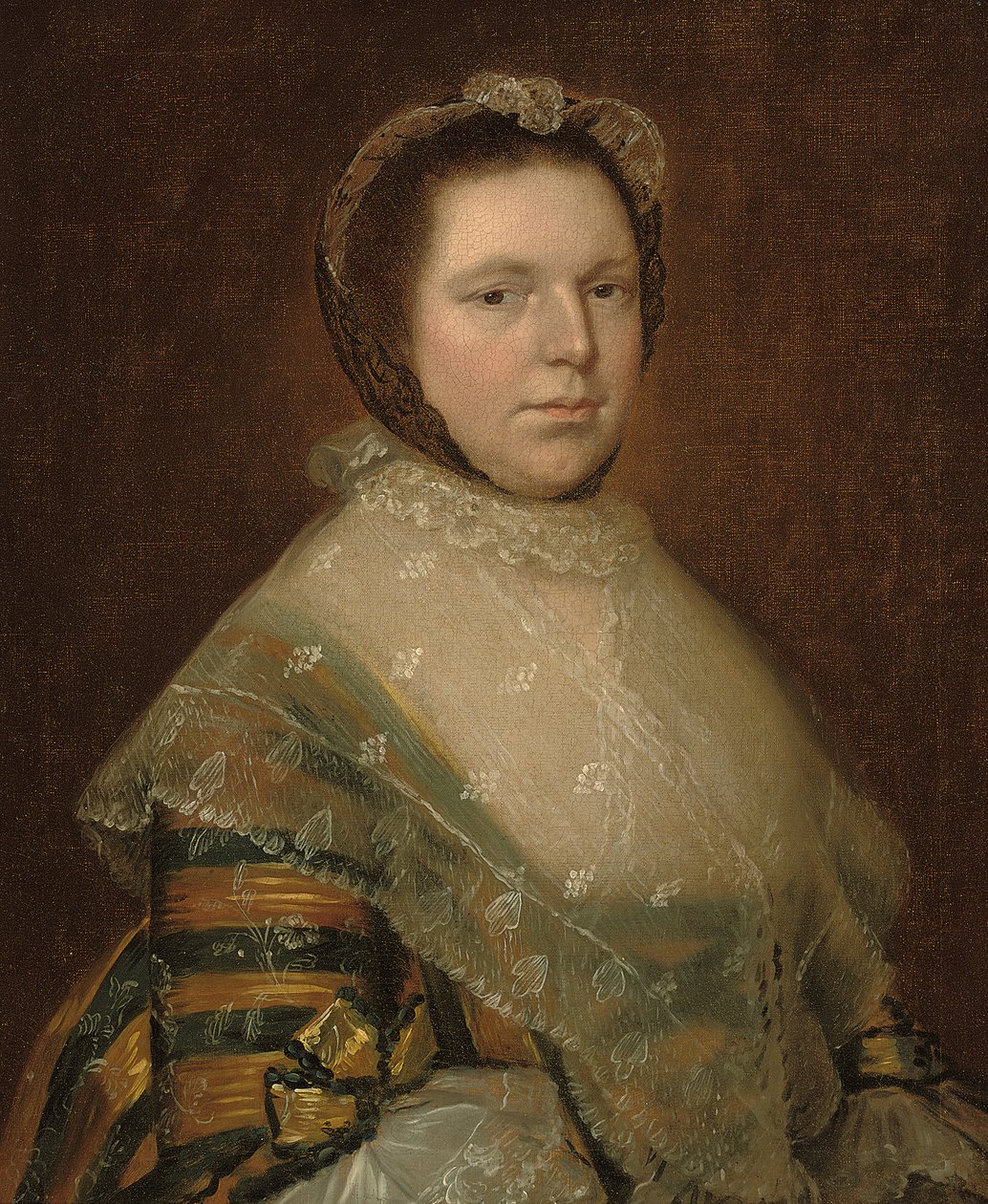 Portrett av Elizabeth Prowse, halvlangt, i en blå og gull kjole av Thomas Gainsborough
