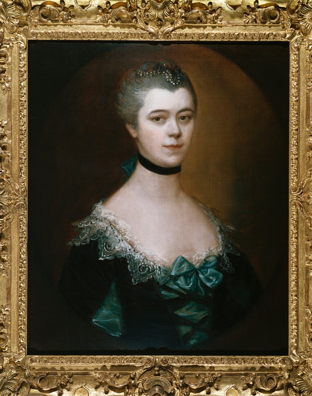 Portrett av grevinnen av Sussex, bystelengde, i en blå kjole med svarte fasader av Thomas Gainsborough