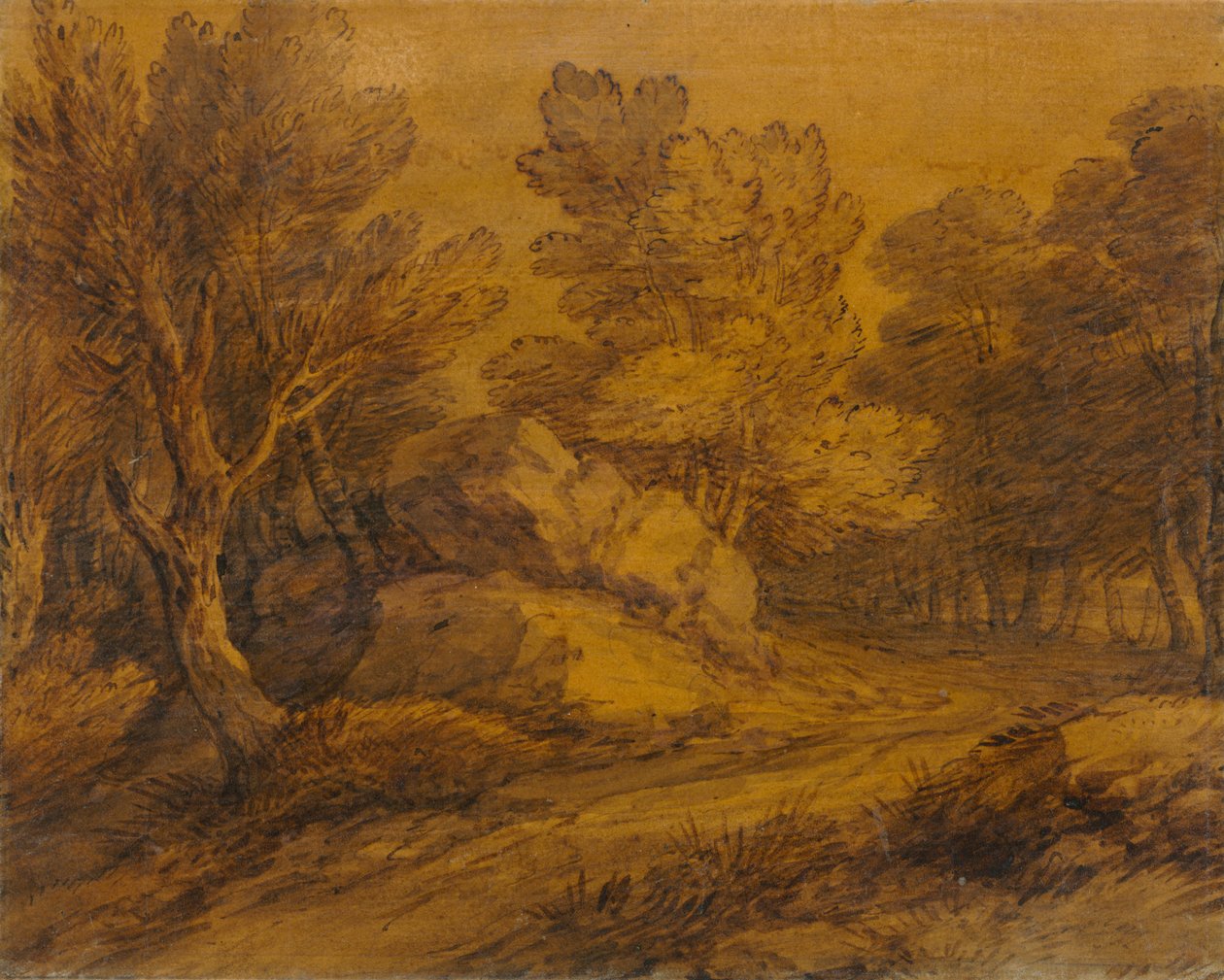 Scene med en vei som slynger seg gjennom en skog, ca. 1770. av Thomas Gainsborough