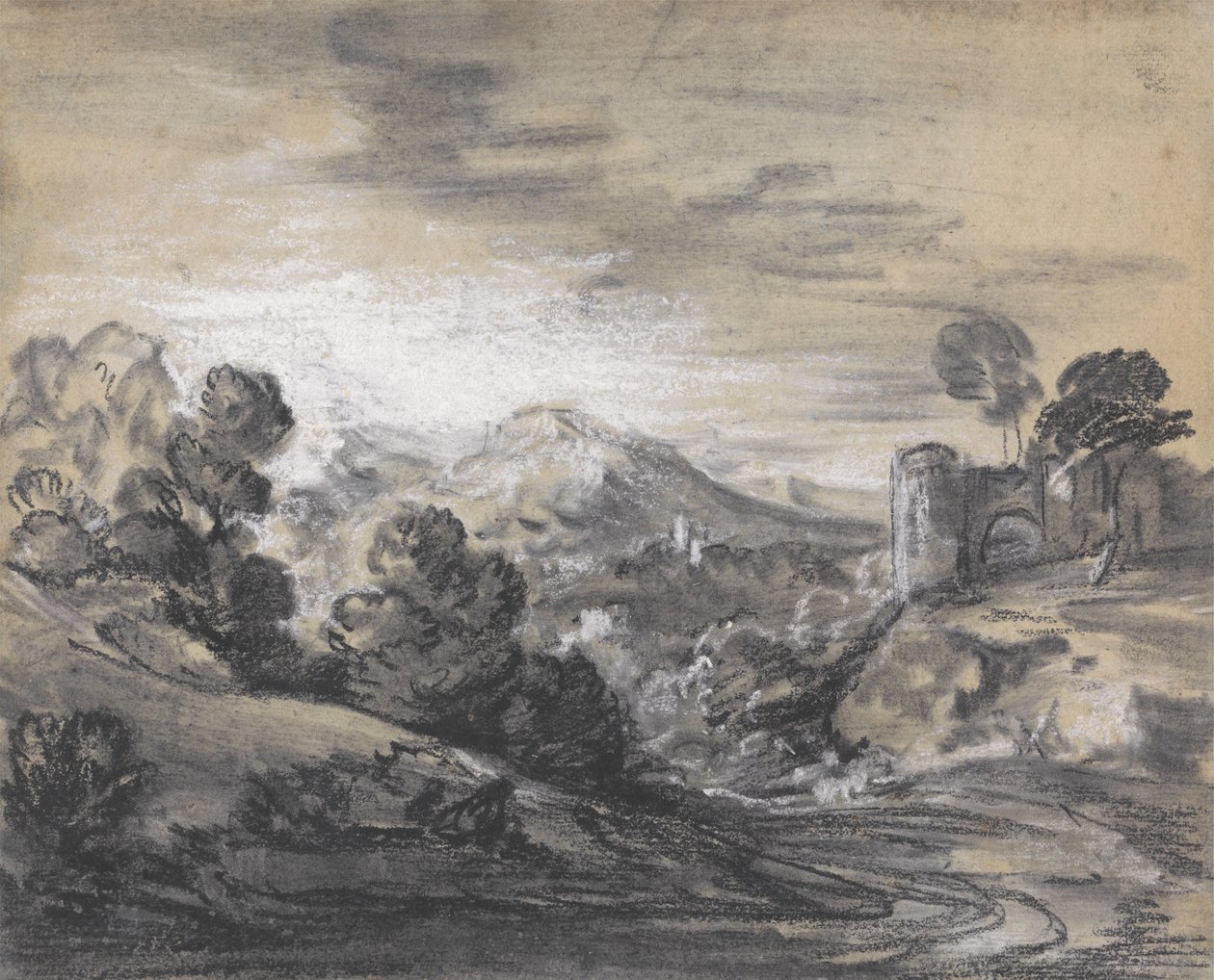 Skoglandskap med slott av Thomas Gainsborough