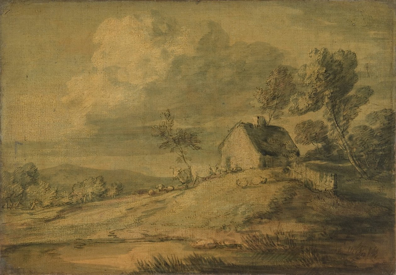 Skoglandskap med hytte, kyr og sauer, ca. 1770. av Thomas Gainsborough