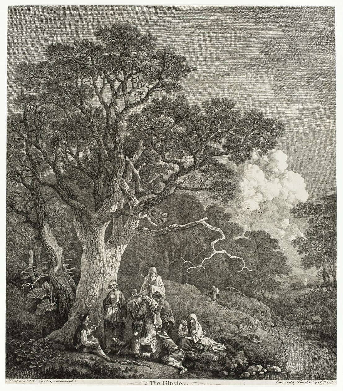 Skoglandskap med sigøynere samlet rundt et bål av Thomas Gainsborough