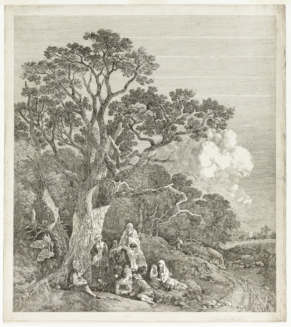 Skoglandskap med sigøynere samlet rundt et bål av Thomas Gainsborough