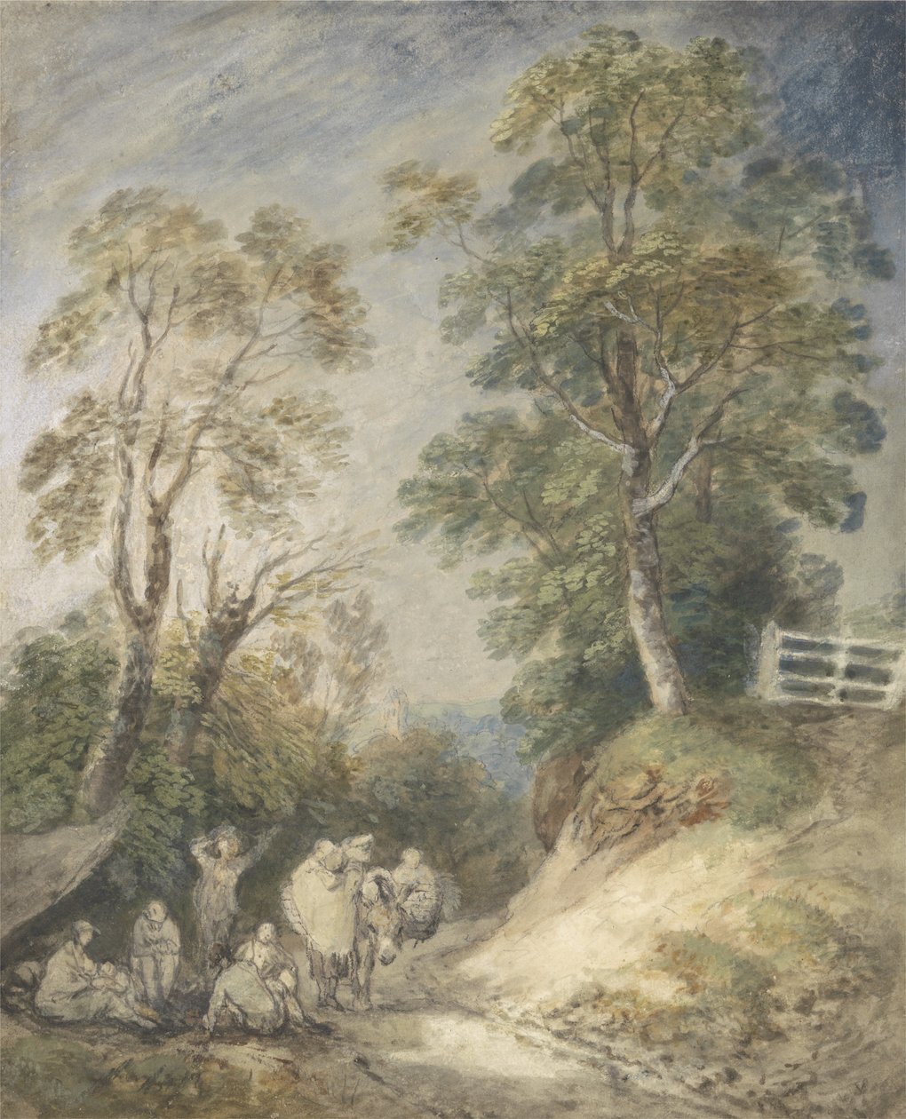 Skoglandskap med sigøynerleir, ca. 1760-65 (akvarell og gouache over blyant og kritt på papir) av Thomas Gainsborough