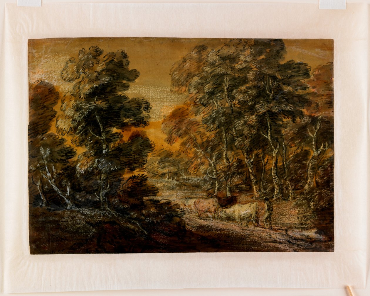 Skoglandskap med gjeter og storfe, ca. 1770 (svart og hvitt kritt, lakkert) av Thomas Gainsborough