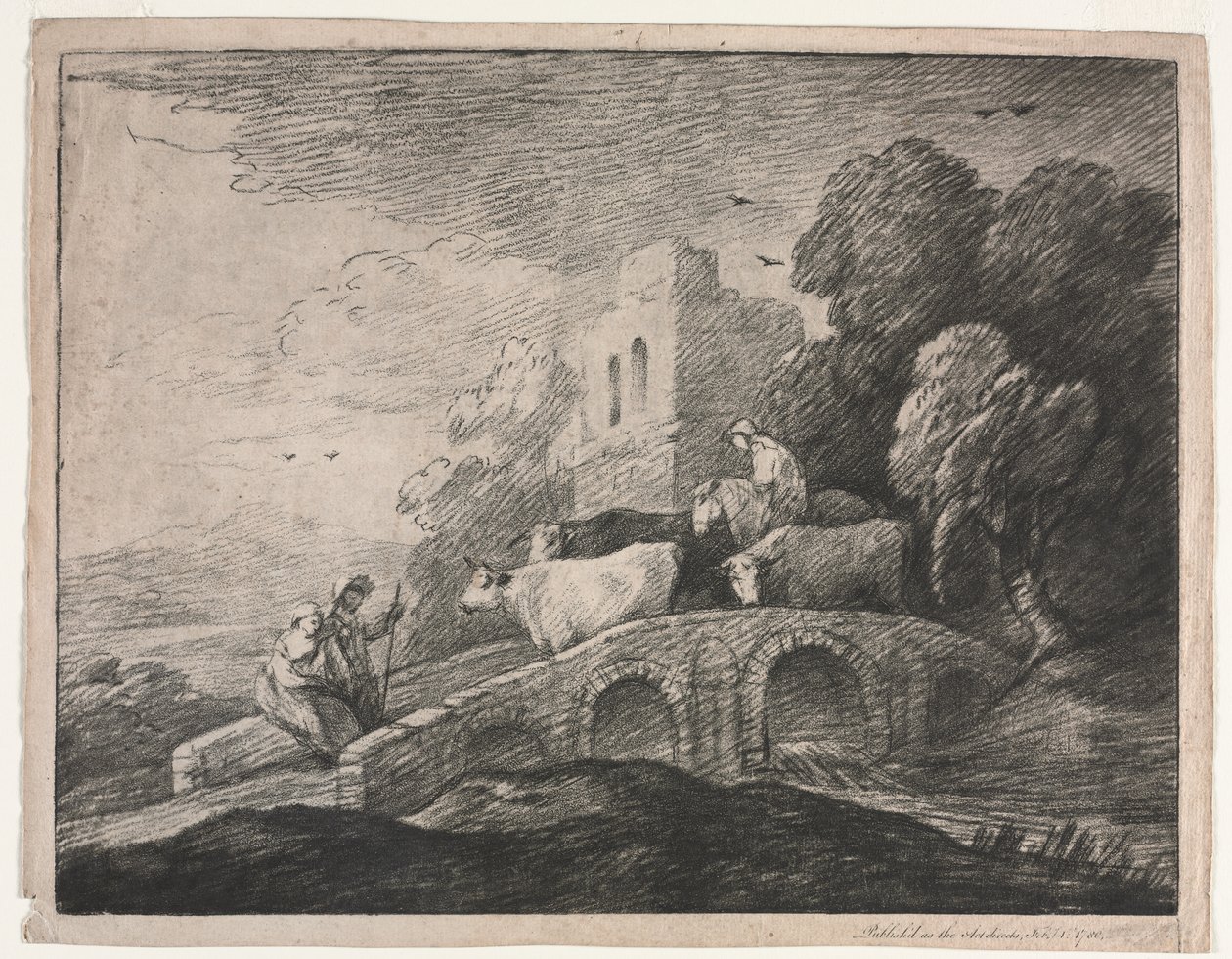 Skoglandskap med gjetere som driver storfe av Thomas Gainsborough