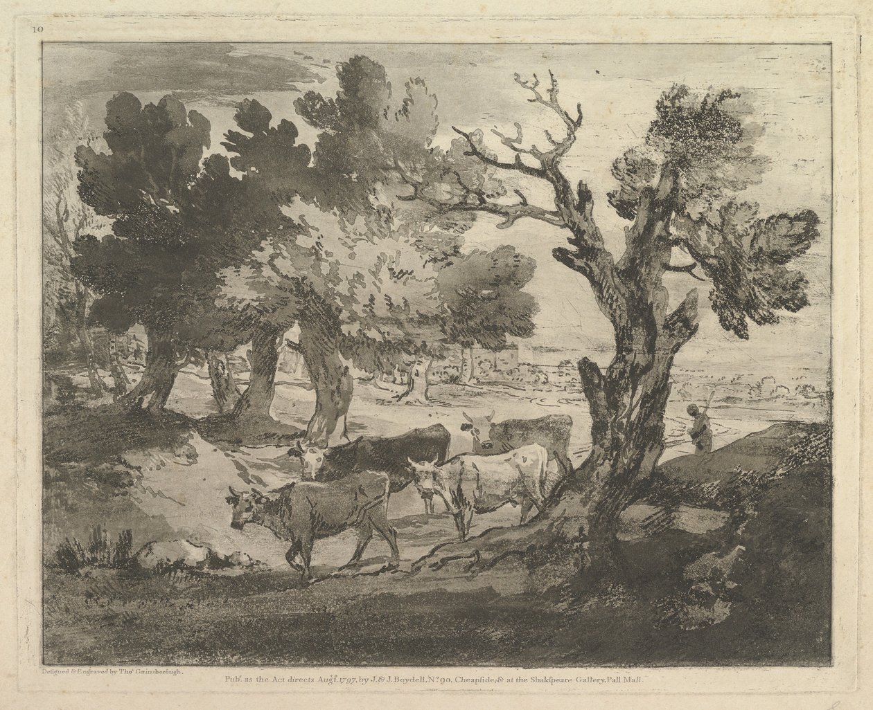 Skoglandskap med gjetere og kyr, 1. august 1797. av Thomas Gainsborough