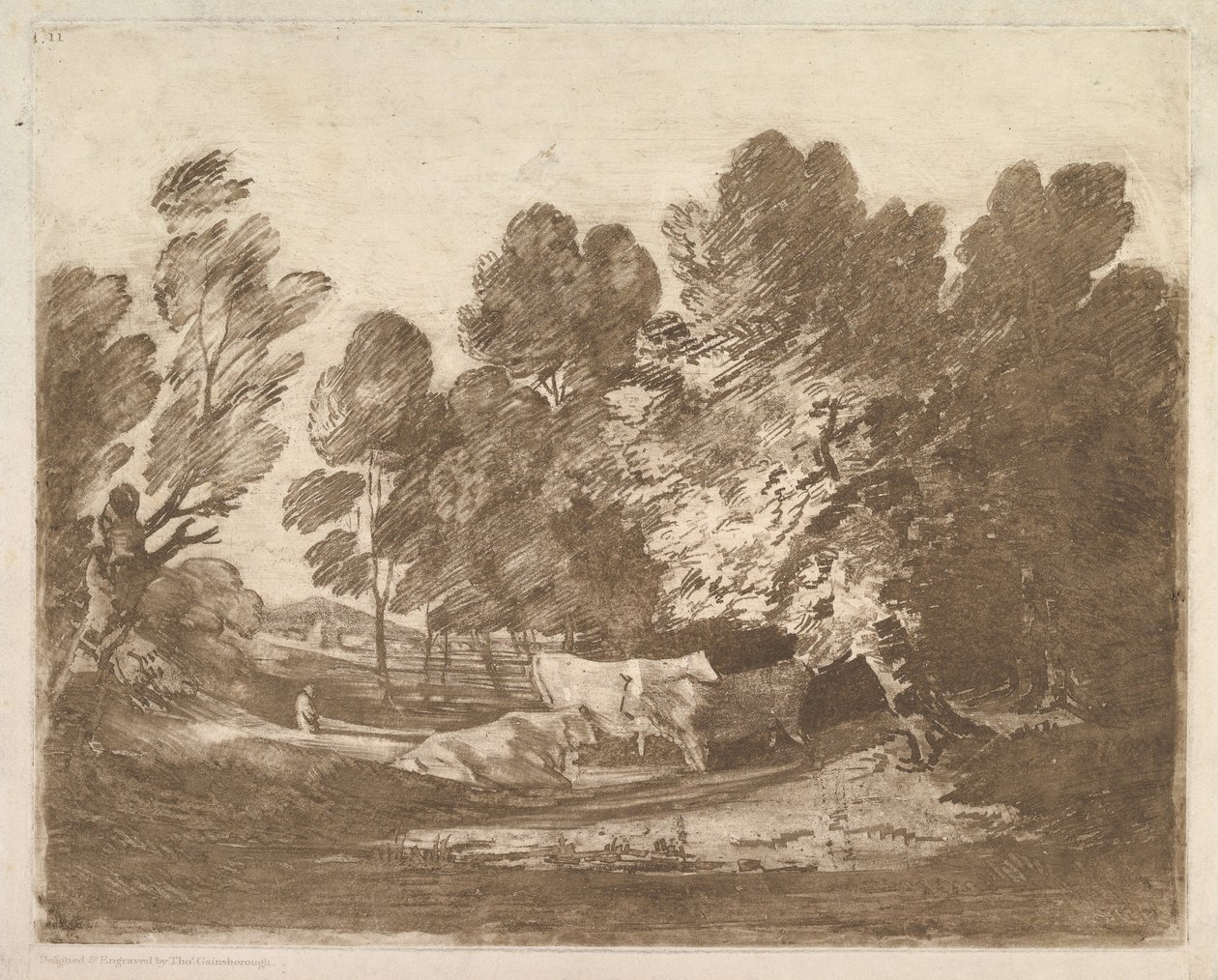 Skoglandskap med gjetere og kyr, 1. august 1797. av Thomas Gainsborough