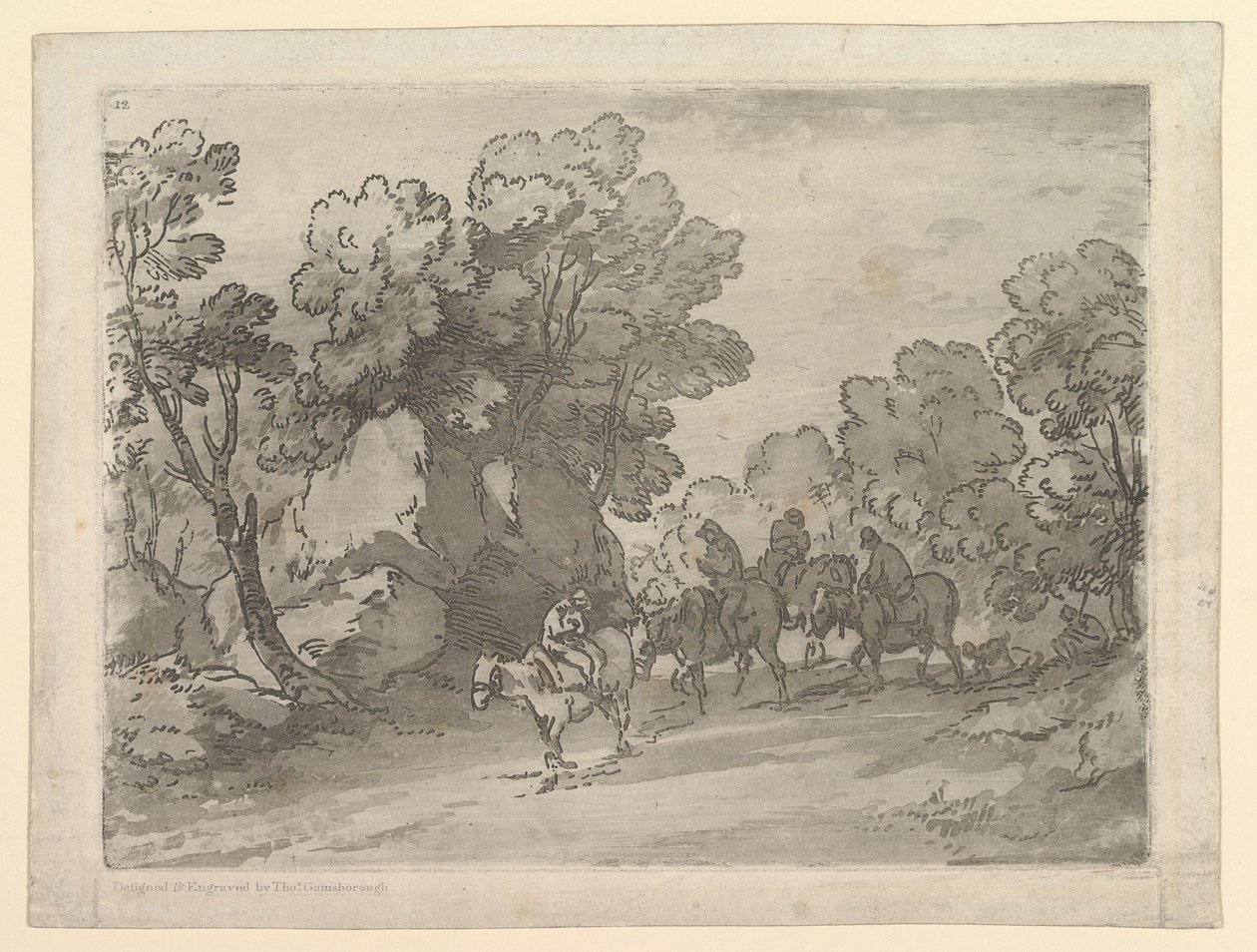 Skoglandskap med ryttere, 1. august 1797. av Thomas Gainsborough