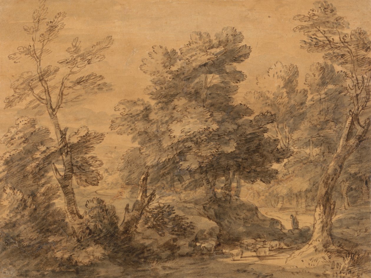 Skoglandskap med gjeter og sau av Thomas Gainsborough